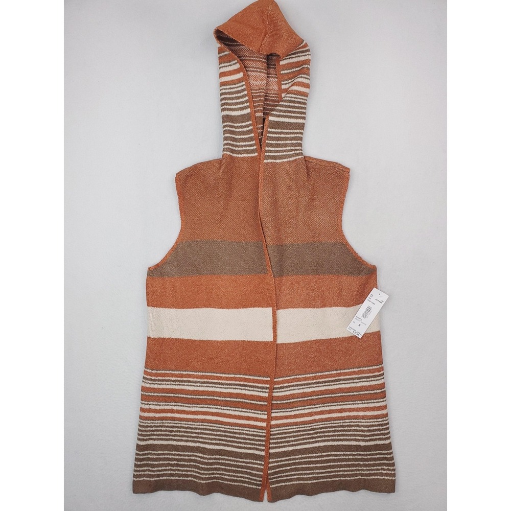 Southern Lady Sweater Vest Womens Medium Orange Striped Hoodie Open Front Knit